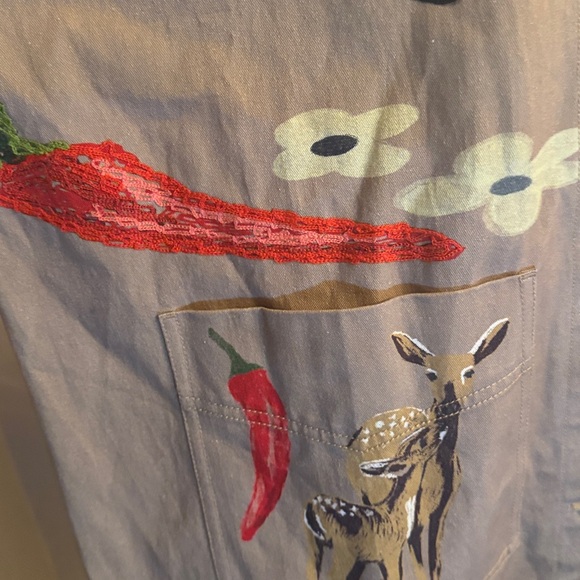 Free People S Charm Me Chore Jacket Tan Denim Embroidered Doodles Birds - Picture 6 of 12